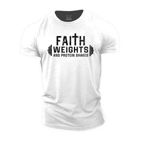 Men's Faith Weights and Protein Shakes Cotton T-Shirt